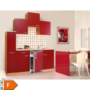 Respekta Küchenzeile KB180BR 180 cm Rot-Buche Nachbildung