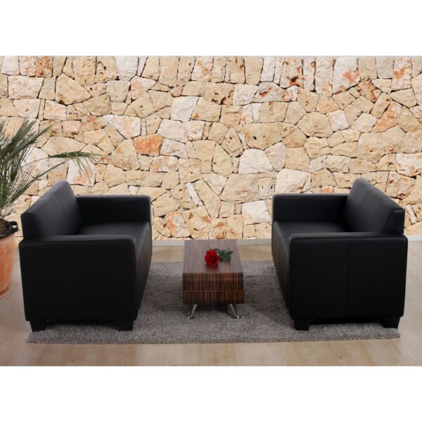 Sofa-Garnitur Couch-Garnitur 2x 2er Sofa Moncalieri Kunstleder ~ schwarz