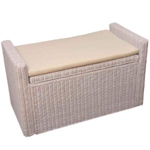 Sitzbank Genua Rattan mit Stauraum und Kissen 88cm ~ weiß