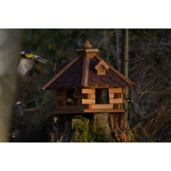 Dobar Rustikales XL-Vogelfutterhaus im Blockhaus-Stil mit rotem Bitumendach