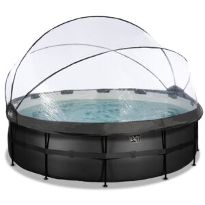 EXIT Black Leather Optic Pool ø450x122cm mit Abdeckung und Sandfilterpumpe + Poolleiter- schwarz