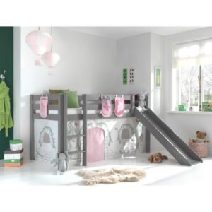 Spielbett Pino inkl. Rutsche mit Textilset Vorhang und 3 Taschen versch. Designs