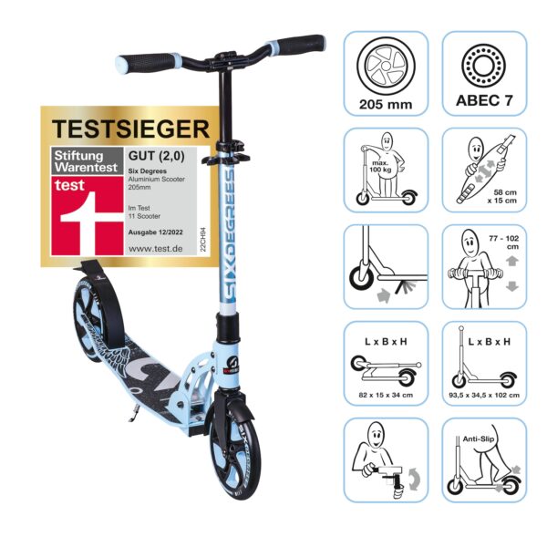 SIX DEGREES Aluminium Scooter 205 mm pastell-blau