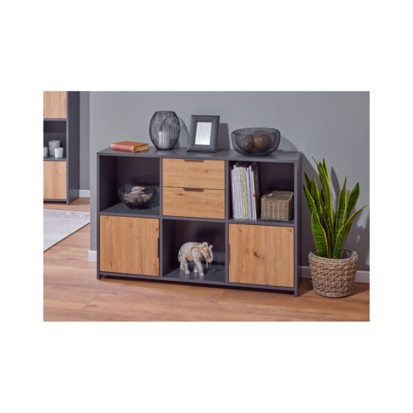 Inter Link Sideboard Pepeto - Anthrazit und Eiche Artisan Nachbildung - versch. Farben