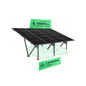 Solarway Double PKW Solar-Carport Gestell 10000 Watt - inkl. 20 Solarpanels und Regenrinne - Dach versiegelt