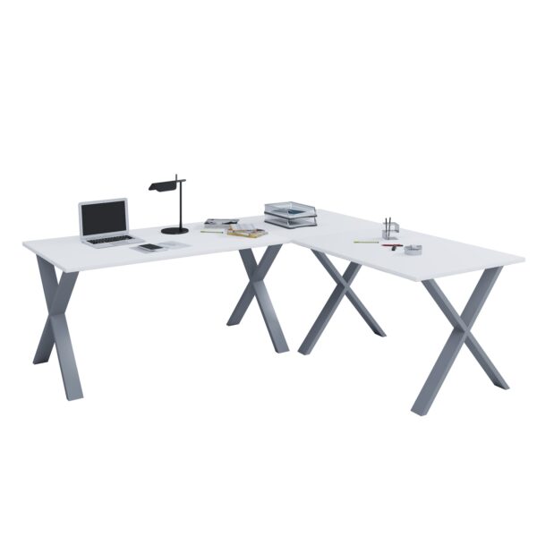 VCM Eckschreibtisch Schreibtisch Computer Winkeltisch Lona T. 80 cm X Silber