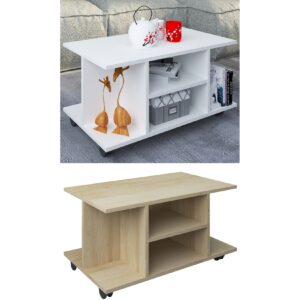 VCM Holz Beistelltisch Couchtisch Sofatisch Wohnzimmertisch Rollen rollbar Findula