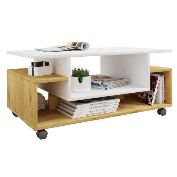 VCM Holz Beistelltisch Couchtisch Sofatisch Wohnzimmertisch Rollen rollbar Nilda