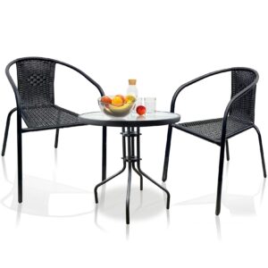 VCM 3-tlg. Set Bistroset stapelbar Rattan Balkonset Stuh Tisch Garten Camping Galona