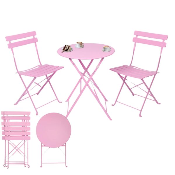 Albatros Bistroset 3-teilig Rosa – Bistrotisch mit 2 Stühlen – klappbare Stühle und Tisch aus robustem Metall – optimal als Balkonmöbel Set oder Gartenmöbel in modernem Design