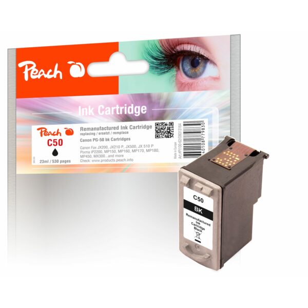 Peach C50 BK Druckkopf XL bk ersetzt Canon PG-50BK