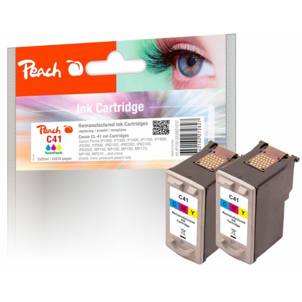 Peach C41 C 2 Druckköpfe 2*col ersetzt Canon CL-41C*2