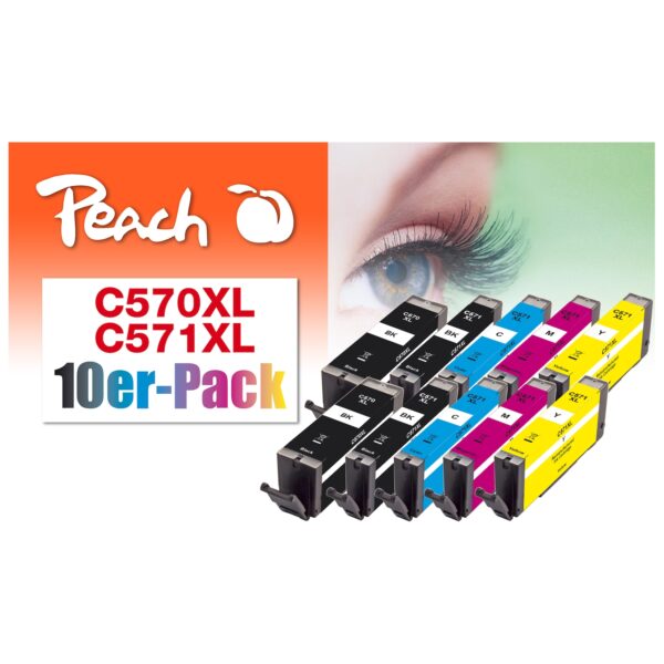 Peach C570 XL 10 Druckerpatronen XL (2*bk