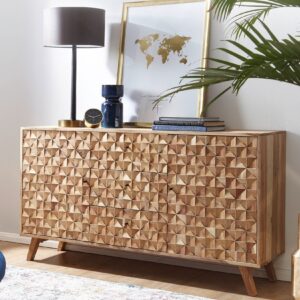 FineBuy Sideboard 140 cm Anrichte Akazie Kommode Schrank Massiv Holz Braun