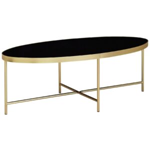 FineBuy Couchtisch Glas Schwarz Wohnzimmertisch Oval 110 x 56 Glastisch Gold