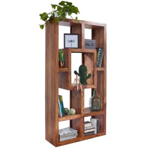 FineBuy Design Bücherregal Massiv Sheesham 180cm Massivholz Raumteiler Regal