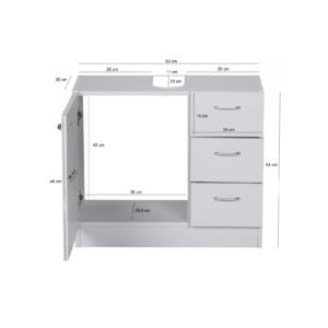 FineBuy Bad Waschbecken Unterschrank 54 x 63 x 30 cm 1 Tür 3 Schubladen weiß