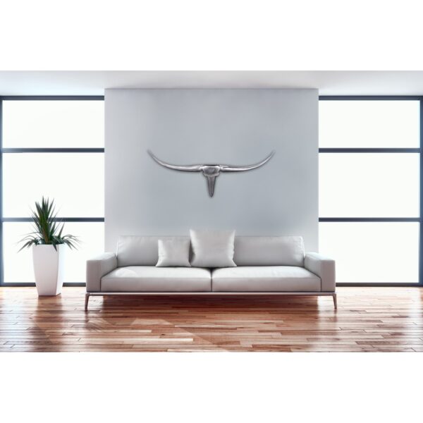 FineBuy Deko Geweih Bull M Aluminium Design Hörner 100cm Wanddekoration Silber