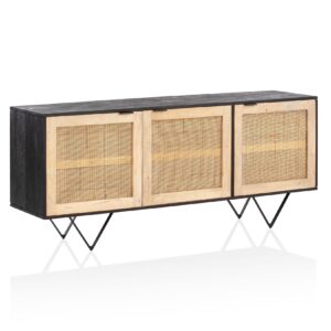 Sideboard FineBuy Anrichte 175x75x45 cm Massivholz Rattan Kommodenschrank