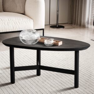 Couchtisch FineBuy Sofatisch Massivholz Schwarz 86x50x37 cm Wohnzimmertisch