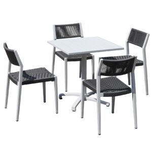 Grasekamp Terrassenset Sol 5 teilig - Klapptisch  und 4x Stapelstuhl aus  Aluminium/Textilene