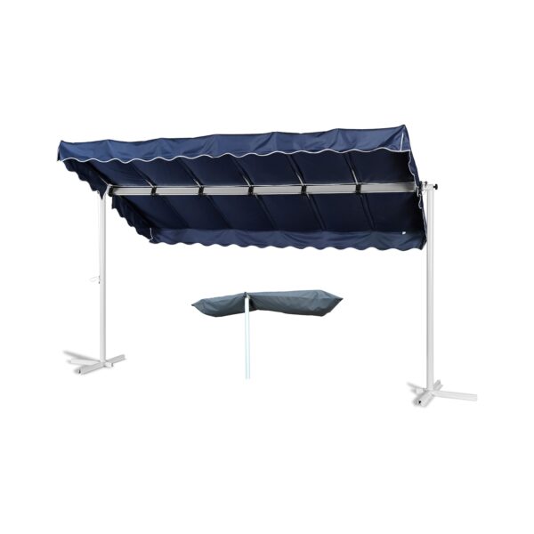 Grasekamp Standmarkise Dubai Blau 375x225cm mit  Schutzhülle Terrassenüberdachung  Raffmarkise Mobile Markise Ziehharmonika