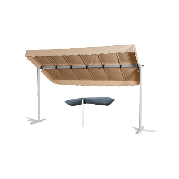 Grasekamp Standmarkise Dubai Beige 375x225cm  mit Schutzhülle Terrassenüberdachung  Raffmarkise Mobile Markise Ziehharmonika