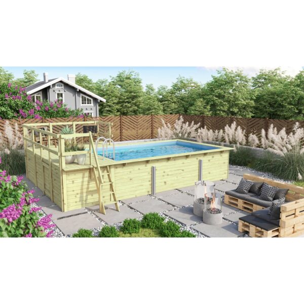 Karibu   Rechteckiger kdi Massivholz Pool 350 x 530 cm   Set mit 1 Sonnenterrasse inkl.