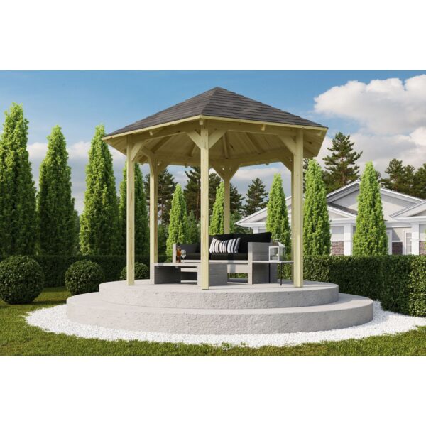 CHILLROI Sechseckiger Holzpavillon 235 x 208 cm   Gartenpavillon   Terrassenüberdachung   kesseldruckimprägniert