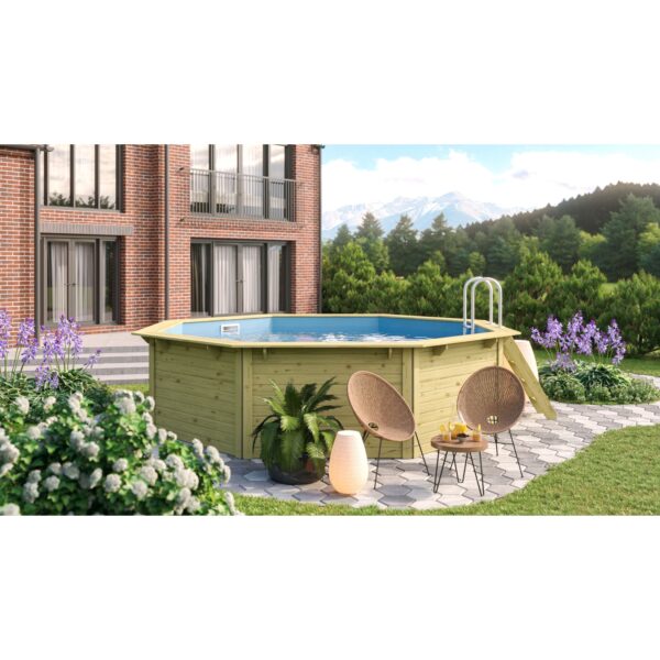 Karibu Massivholz Pool "Netto 2" SET kdi mit Innenhülle blau