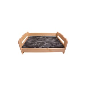 acerto® Massives Hundebett Kiefernholz 70x105cm weiche Matratze grau