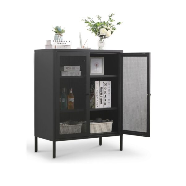 Mein-Regal Highboard Mesh 80x40x100cm aus Metall mit Meshtüren schwarz