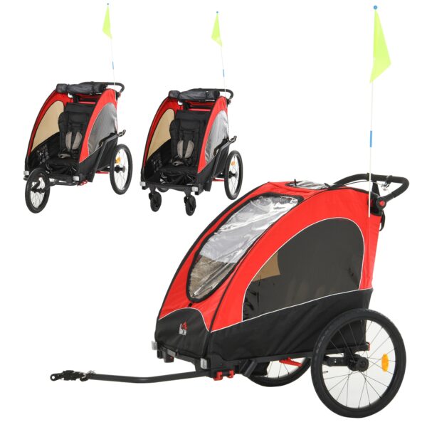 HOMCOM 2 in 1 Fahrradanhänger für 2 Kinder 150 x 85 x 107 (LxBxH)