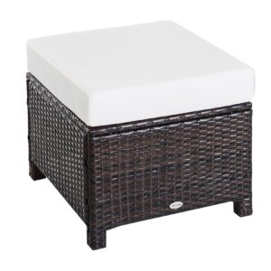 Outsunny Poly Rattan Hocker mit Polsterauflage 50B x 50T x 35H cm