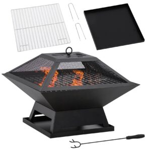 Outsunny Feuerstelle mit Grillrost schwarz 45L x 45B x 12H cm