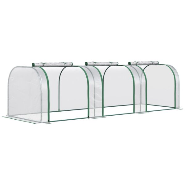 Outsunny Foliengewächshaus mit 3 Rolltüren transparent 295L x 100B x 80H cm