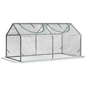 Outsunny Gewächshaus mit 2 Halbrundfenster transparent 120L x 60B x 60H cm