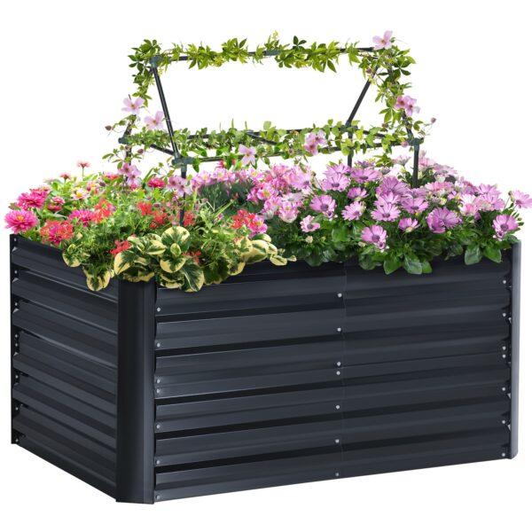 Outsunny Hochbeet mit Stützgitter dunkelgrau 120L x 90B x 59H cm