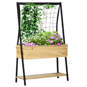 Outsunny Hochbeet mit Ablage natur 80L x 30B x 125H cm