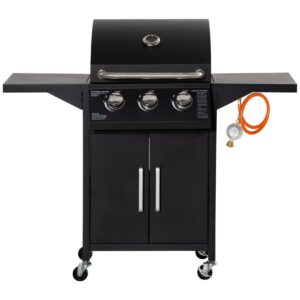 Outsunny Gasgrill mit Rädern schwarz 121L x 55B x 109H cm