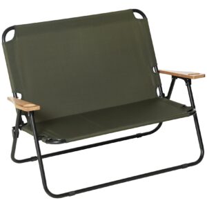 Outsunny Campingstuhl für zwei Personen und mit Becherhalter grün 141B x 67T x 80H cm