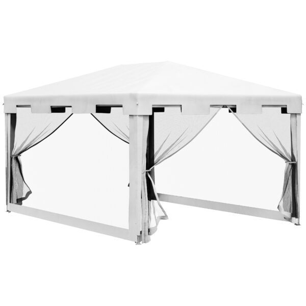 Outsunny Pavillon mit Netz-Seitenwänden und festen Verbindungen weiß 395L x 295B x 255H cm