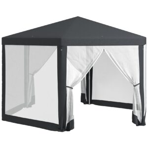 Outsunny Pavillon mit Moskitonetz und 6 Entwässerungslöcher im Dach grau 394L x 394B x 250H cm