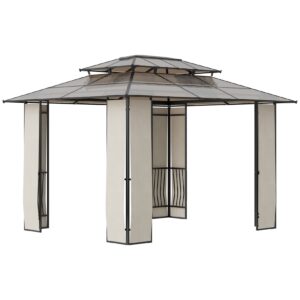 Outsunny Pavillon mit Bildschirmtuch und Erdnagel braun 365L x 300B x 275H cm