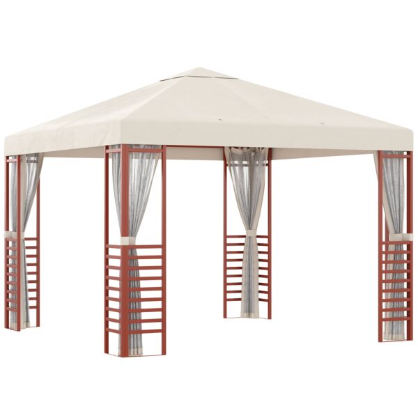 Outsunny Pavillon mit Fliegennetzen beige 296L x 296B x 260H cm