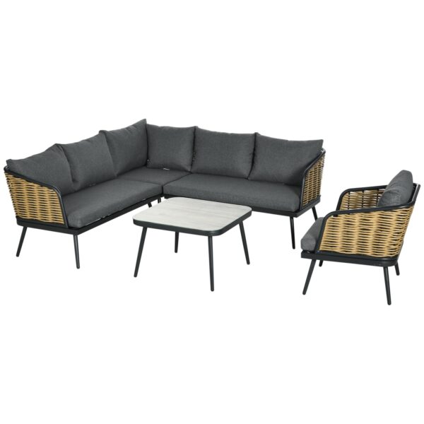 Outsunny Rattan Gartenmöbel-Set mit Sitzkissen braun 123L x 49B x 47H cm