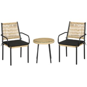 Outsunny Rattan Bistro-Set mit 2 Stühlen schwarz