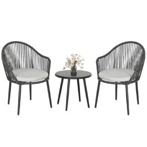 Outsunny Gartenbistro-Set mit rundem Beistelltisch grau 63L x 65B x 80Hcm