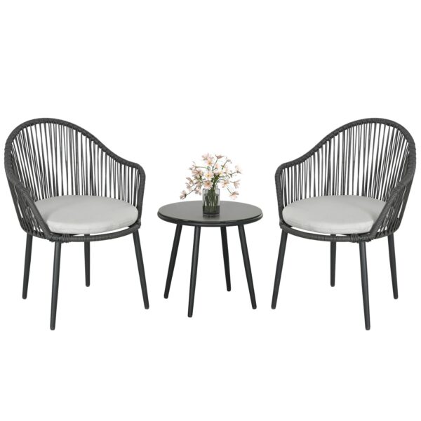 Outsunny Gartenbistro-Set mit rundem Beistelltisch grau 63L x 65B x 80Hcm