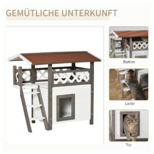 PawHut Katzenhaus mit Leiter natur